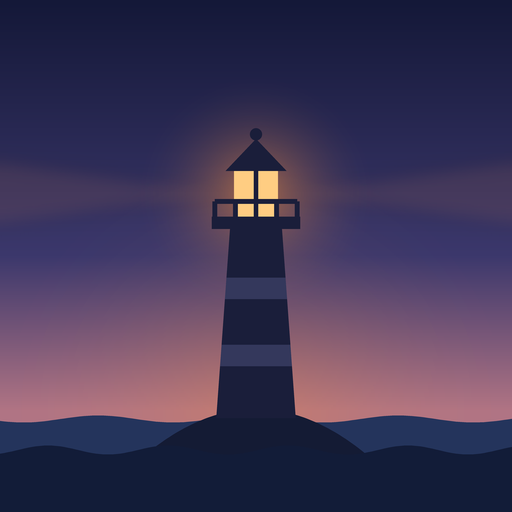 Harbor app icon: a lighthouse glowing at dusk